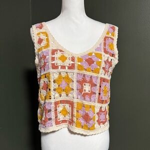 Rebellion Again Crochet Patchwork Tank Top Boho Festival Large NWT